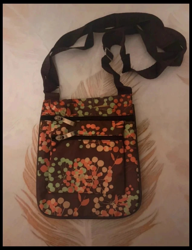 Brown women's shoulder bag with multicolored floral pattern – photo 2